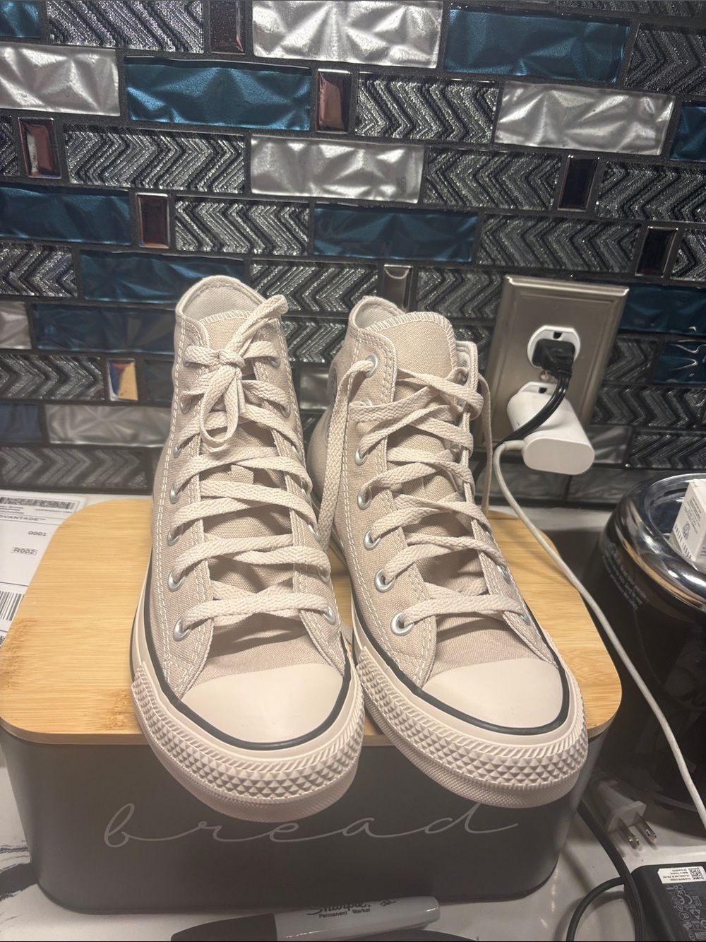 Converse High Top Sneakers in Beige Canvas